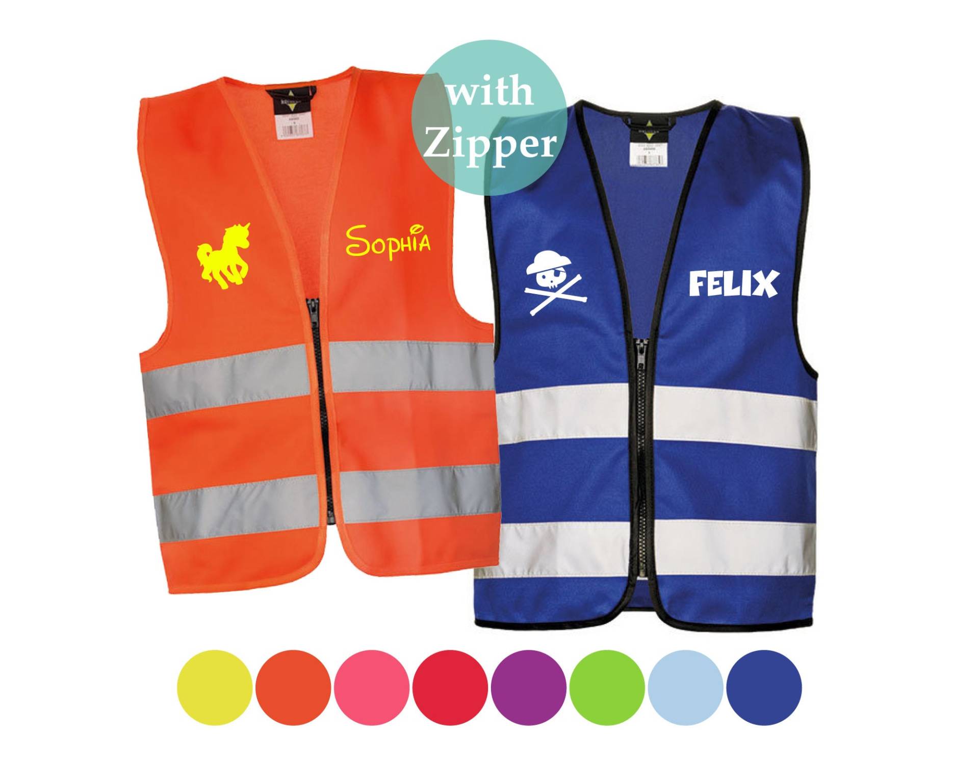 Sicherheitsweste/Warnweste Mit Reißverschluss - Name Und Motiv Bedruckt von grafikundmeer