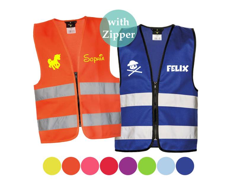 Sicherheitsweste/Warnweste Mit Reißverschluss - Name Und Motiv Bedruckt von grafikundmeer
