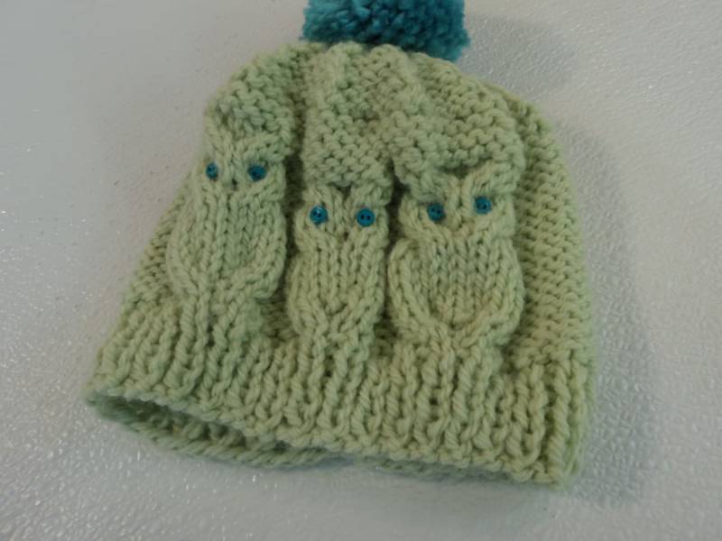 Handgefertigt Gestrickte Kind Hut Lime/Türkis Eule Pom 100 % Wolle Weibliche 3 T von grammysfuzzies