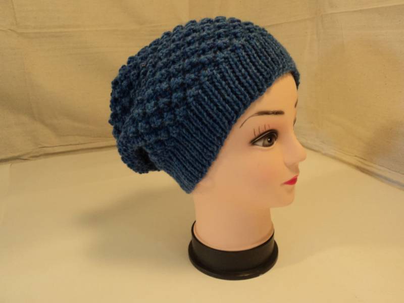 Handgefertigte Slouchy Hut Ozeanblau Texturiert 100 % Merino Wolle Weiblichen Erwachsenen von grammysfuzzies