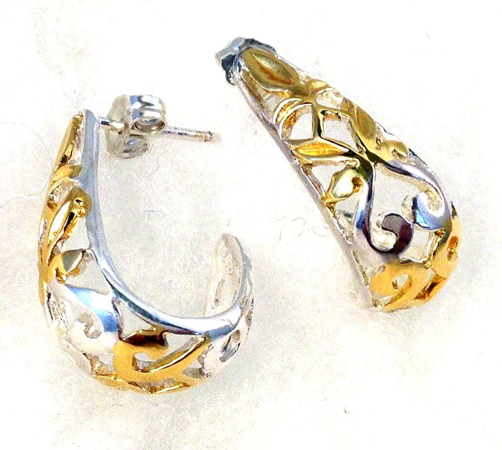 J Hoop Post Ohrringe 18K Gold Vermeil Sterling Silber Push On Butterfly Verschluss Vintage 1980Er Jahre Made in Italy Fine Jewelry von grampsbasement