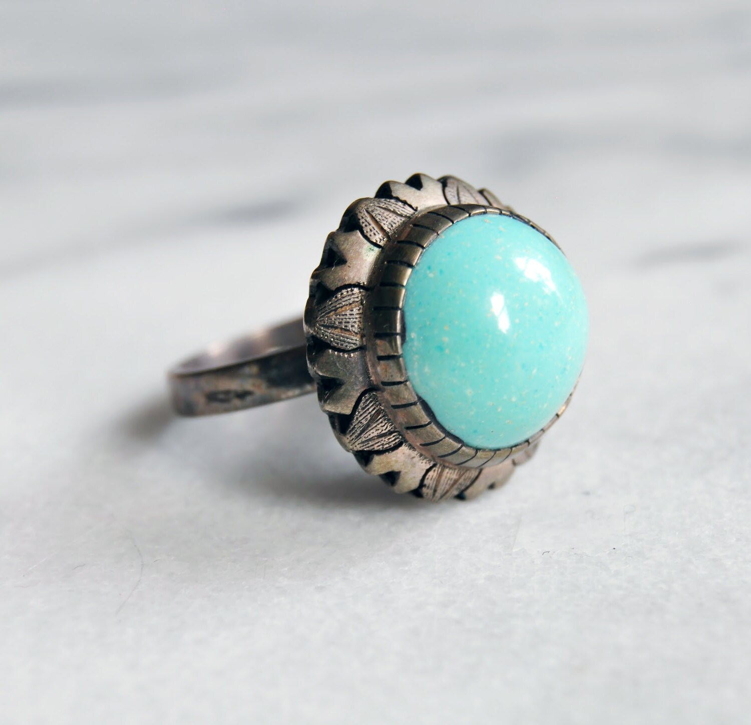 Damen Jahrgang Sterling Silber Türkis Ring | Größe 8 von grandfathersclocks