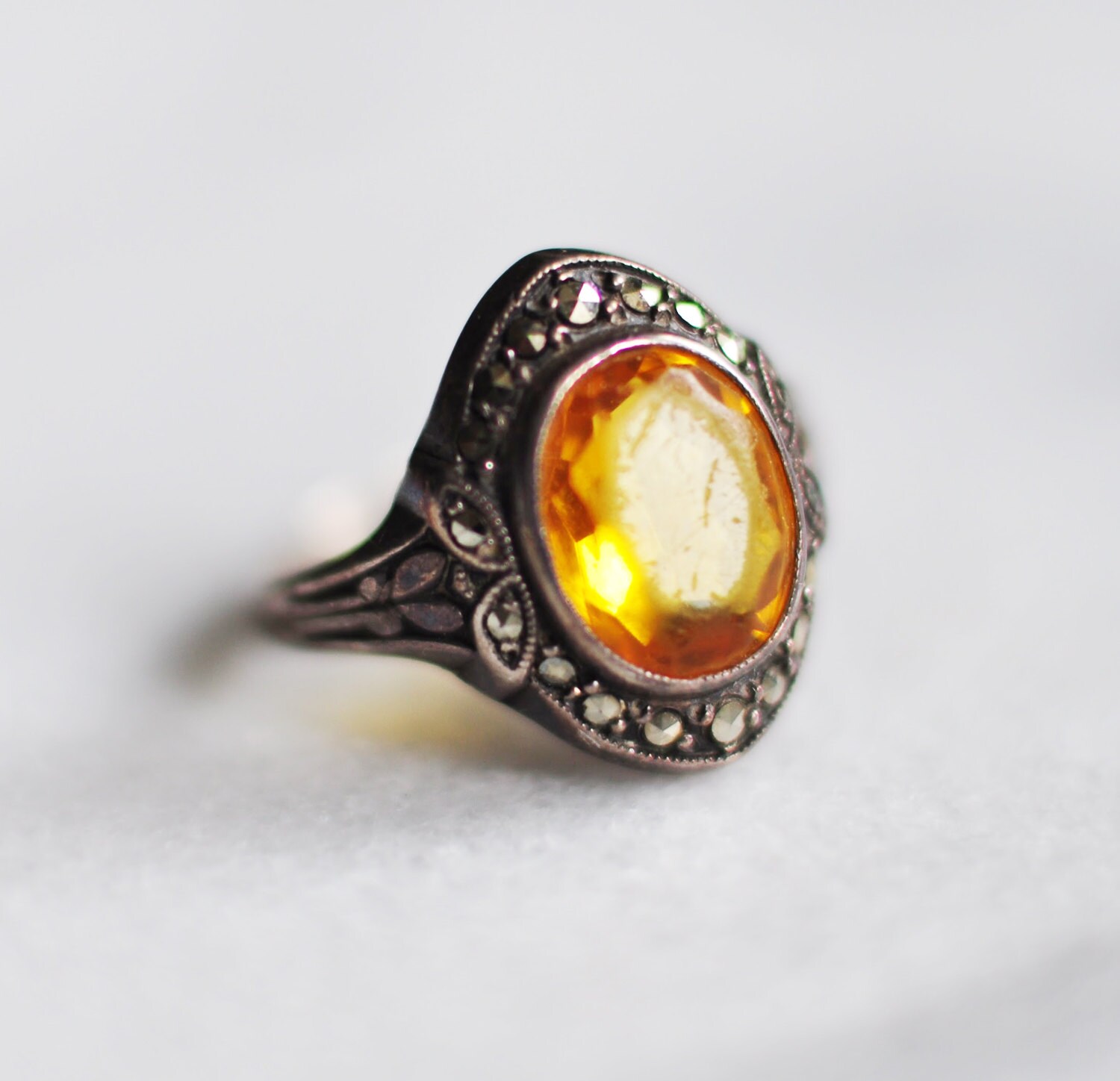Damen Sterling Silber Jahrgang Citrin Topas Ring Mit Beschlagene Filigran | Größe 5-5.5 von grandfathersclocks
