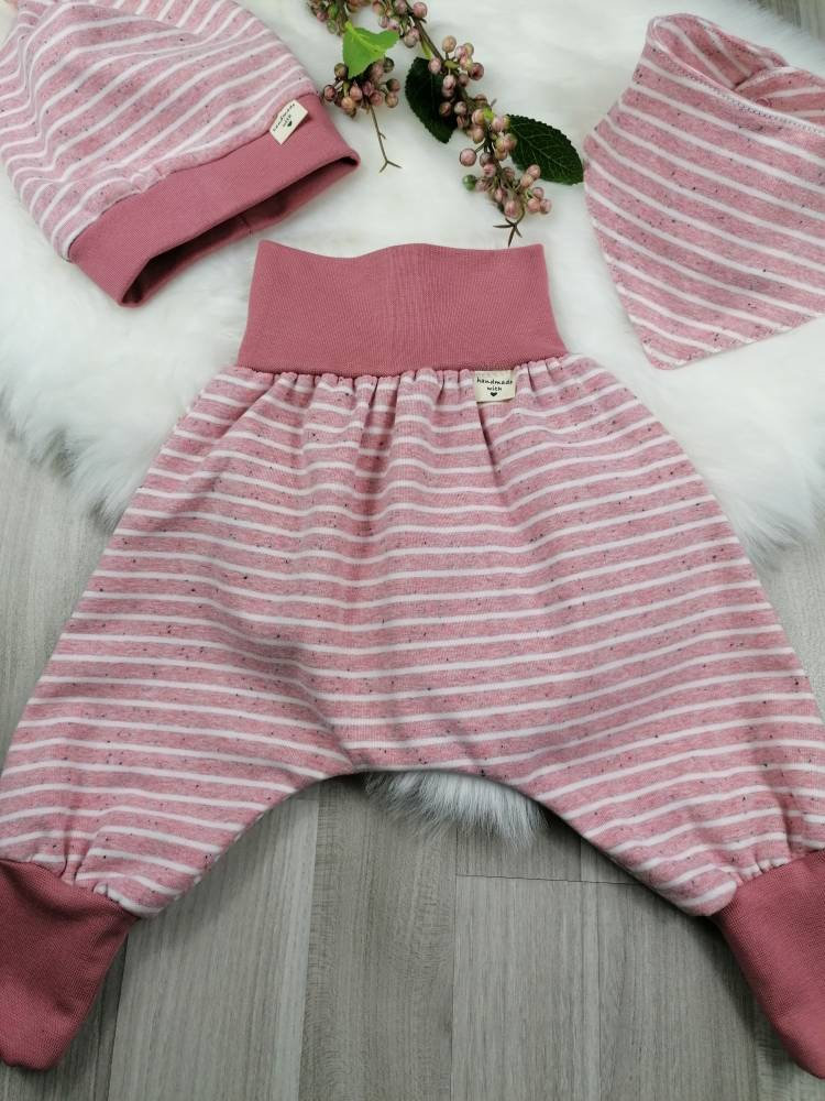 Pumphosen Erstlingsset Rosa Streifen Mädchen Größe 50|56, 62|68 von grandlovebyhandmade