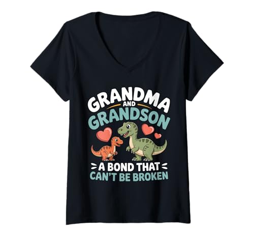 Damen Oma und Enkel A Bond That Can't Be Broken Dinosaurier T-Shirt mit V-Ausschnitt Damen Oma und Enkel A Bond That Can't Be Broken Dinosaurier T-Shirt mit V-Ausschnitt von grandson gifts from grandma