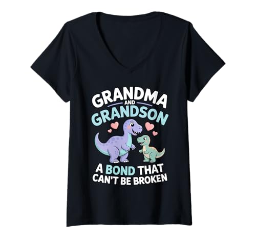 Damen Oma und Enkel A Bond That Can't Be Broken Dinosaurier T-Shirt mit V-Ausschnitt von grandson gifts from grandma