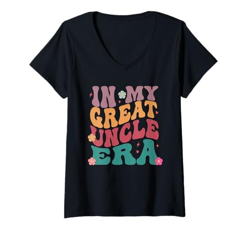 Damen Groovy In My Great Uncle Era Great Onkel Baby Ankündigung T-Shirt mit V-Ausschnitt von great uncle baby announcement Father's Day uncle