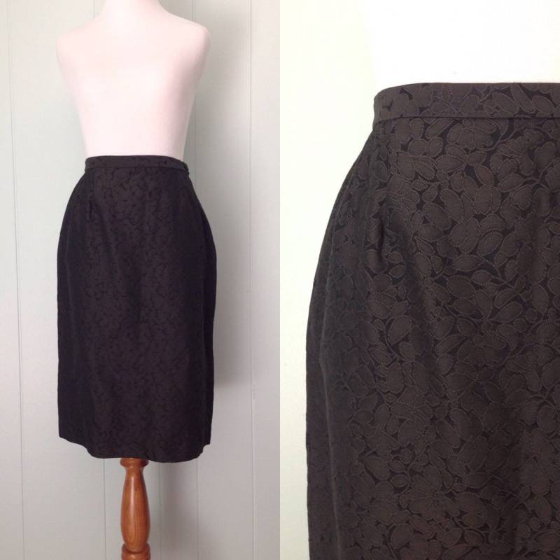1960Er Jahre Wippette Sportswear Schwarzer Wackelrock | 60Er Spitzen Bleistiftrock Vintage Retro Dunkler Damast Mantel Ausgestattet Rock von greatglenvintage
