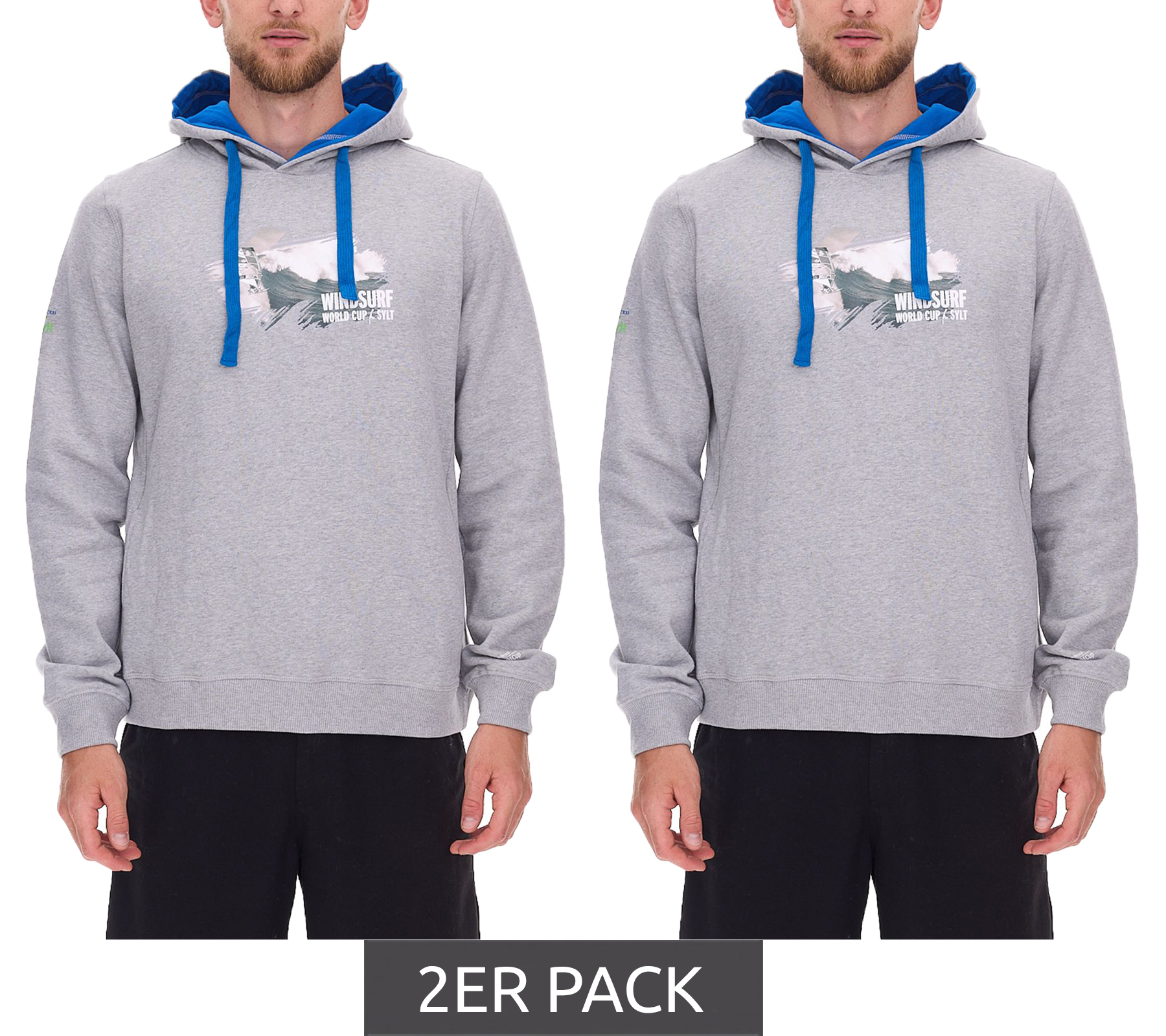 2er Sparpack green SYLT "WINDSURF WORLD CUP SYLT " Baumwoll-Hoodie Langarm für Herren mit Prints 0100-010 Grau von green SYLT