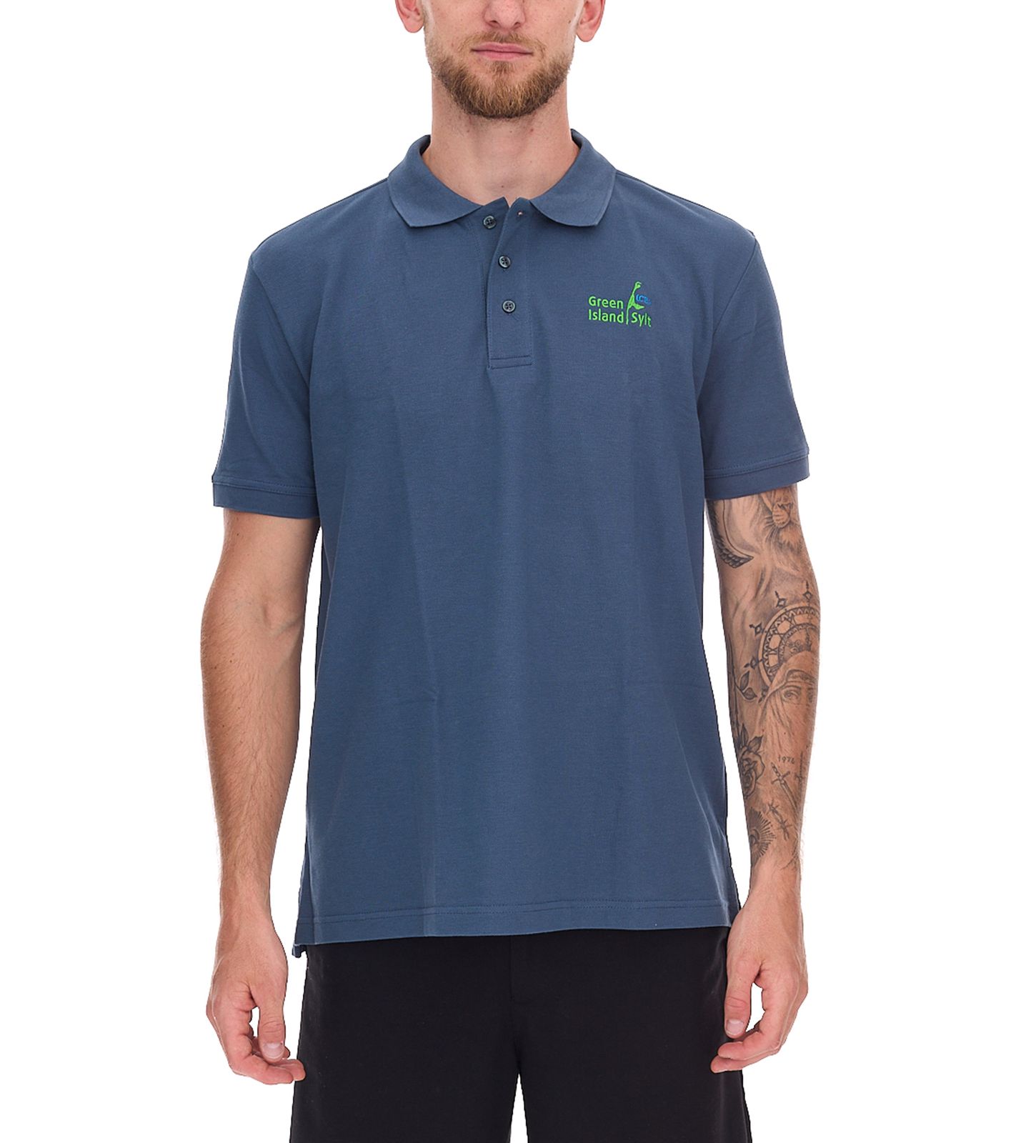 green SYLT Herren Polo-Shirt Slim Fit Baumwoll-Shirt Kurzarm-Shirt Basic-Shirt 0100-009 Blau von green SYLT