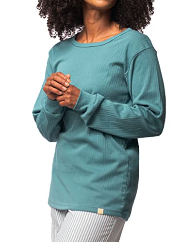 greenjama Damen Langarm-Shirt aus Derby-Rib, GOTS-Zertifiziert Pyjamaoberteil, Topaz, 42 von greenjama