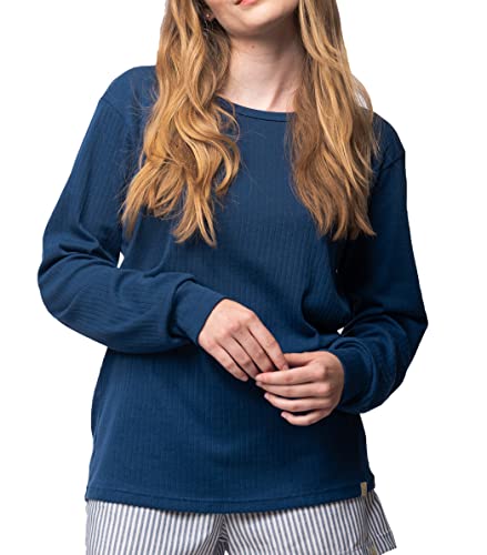 greenjama Damen Langarm-Shirt aus Derby-Rib, GOTS-Zertifiziert Pyjamaoberteil, Ultramarin, 36 von greenjama