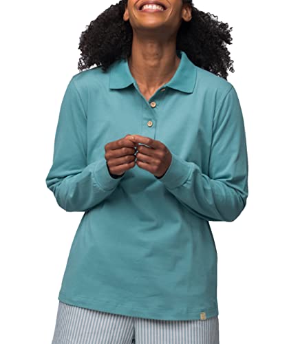 greenjama Damen Langarm-Shirt mit Polo-Kragen, GOTS-Zertifiziert Pyjamaoberteil, Topaz, 36 von greenjama