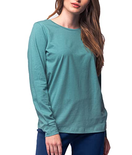 greenjama Damen Langarm-Shirt mit Woll-Anteil, GOTS-Zertifiziert Pyjamaoberteil, Topaz, 44 von greenjama