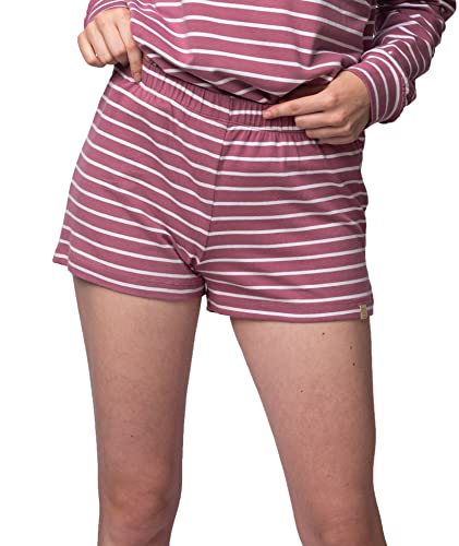 greenjama Damen Shorts Ringel, GOTS-Zertifiziert Pyjamaunterteil, Grape, 36 von greenjama