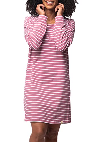 greenjama Damen Sleepshirt Ringel, GOTS-Zertifiziert Nachthemd, Grape, 36 von greenjama