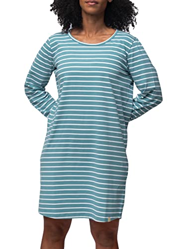 greenjama Damen Sleepshirt Ringel, GOTS-Zertifiziert Nachthemd, Topaz, 36 von greenjama