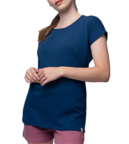 greenjama Damen T-Shirt aus Derby-Rib, GOTS-Zertifiziert Pyjamaoberteil, Ultramarine, 42 von greenjama