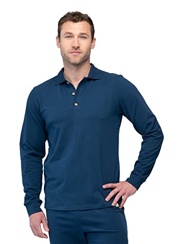 greenjama Herren Langarm-Shirt mit Polo-Kragen Pyjamaoberteil, Ultramarine, XL von greenjama