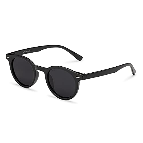 grinderPUNCH Klassische Retro-Vintage-Sonnenbrille für Damen, trendige Modebrille (schwarzer Rahmen, schwarze Linse) von grinderPUNCH