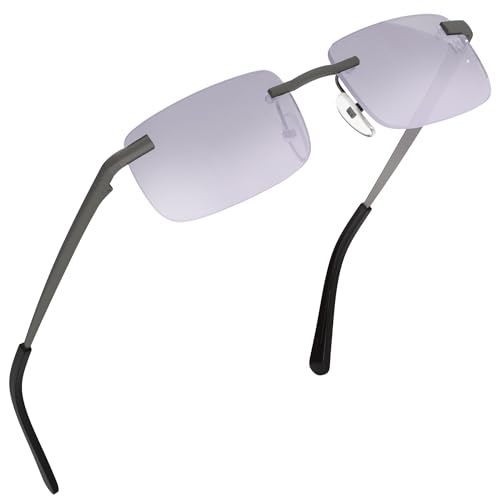 grinderPUNCH Kleine schlanke 90er beliebte neunziger rechteckige Sonnenbrille klare randlose Brille (Gunmetal Frame - Smoke) von grinderPUNCH