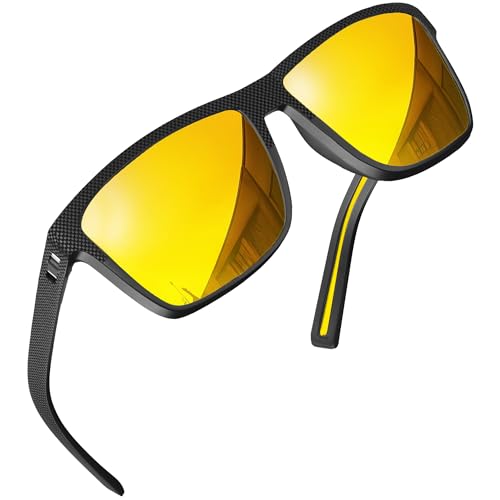 grinderPUNCH Polarisierte Fahrerbrille für Herren – Leichte Sonnenbrille mit UV400-Schutz und Blendschutz, eckiges Design (Schwarzer Rahmen/Polarisierte gelbe Gläser) von grinderPUNCH