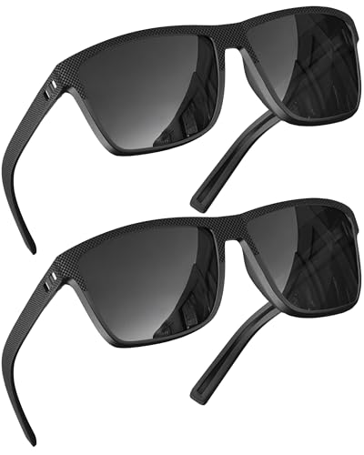 grinderPUNCH Polarisierte Sonnenbrille für Herren, leicht, TR90-Rahmen, UV400-Schutz, quadratisch, für Fahren, Angeln, Golf, 2 Stück, Schwarz, Schwarz grinderPUNCH Polarisierte Sonnenbrille für Herren, leicht, TR90-Rahmen, UV400-Schutz, quadratisch, für Fahren, Angeln, Golf, 2 Stück, Schwarz, Schwarz von grinderPUNCH