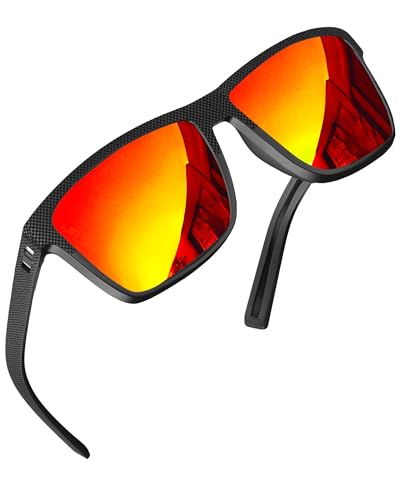 grinderPUNCH Polarisierte Sonnenbrille für Herren – Leichter TR90-Rahmen, UV400-Schutz, quadratische Sonnenbrille für Autofahren, Angeln und Golf (Rot) von grinderPUNCH