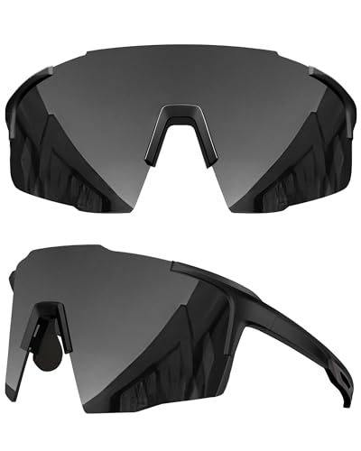 grinderPUNCH Sport-Sonnenbrille für Damen und Herren, polarisierte Sport- & Fahrradbrille mit UV-Schutz für Outdoor, Laufen (schwarz) von grinderPUNCH