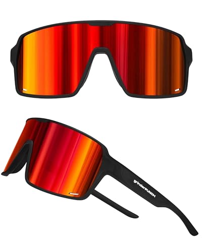 grinderPUNCH Polarisierte Sport-Sonnenbrille für Herren und Damen, leichte Sonnenbrille mit UV-Schutz für Schnee, Wandern, Radfahren, Laufen und Angeln (Rot) von grinderPUNCH