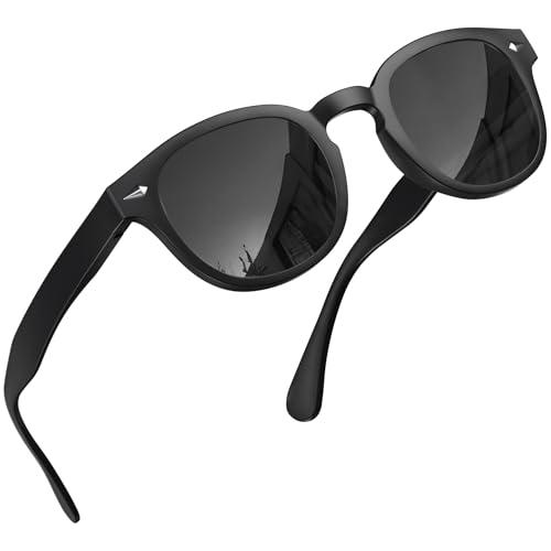 grinderPUNCH Polarized Classic Round Sunglasses for Women Men Vintage Style Lightweight Retro Circle Frame Sun Glasses (Black Frame/Polarized Black Lens) von grinderPUNCH