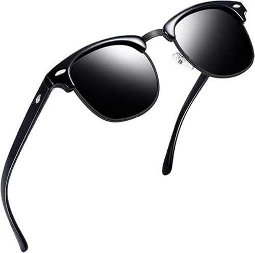 grinderPUNCH Schwarze Sonnenbrille mit Super Dunklen Polarisierten Gläsern, Polarisierte-Halbrahmen-Sonnenbrille-Unisex-Sonnenbrille-Herren-Damen Klassische Retro UV400 Schutz Rechteckig von grinderPUNCH