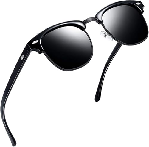GrinderPUNCH Schwarze Polarisierte Sonnenbrille Mit Super Dunklen Gläsern - Halbrahmen-Unisex-Modell für Herren und Damen, Klassisch Retro, UV400 Schutz, Rechteckig von grinderPUNCH