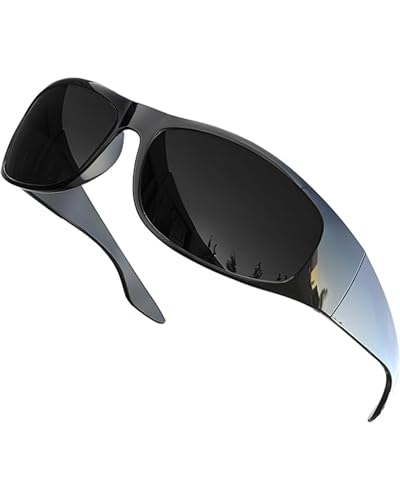 grinderPUNCH Schwarze Sonnenbrille mit super dunklen Gläsern | Reiter im Biker-Stil | Wickelrahmen (Schwarz) von grinderPUNCH
