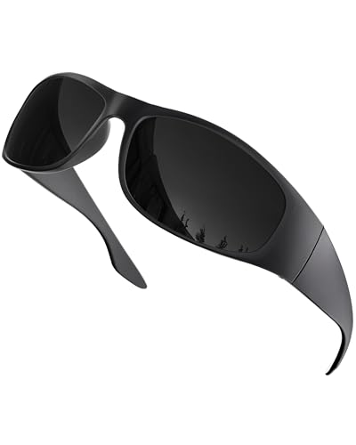 grinderPUNCH Schwarze super dunkle Herren-Sonnenbrille – schmaler Wrap-Around-Gangster-Stil (mattschwarz) von grinderPUNCH
