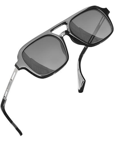 grinderPUNCH Trendy Vintage 70s Square Sonnenbrille für Frauen und Männer Metall Design, Double Bridge UV-Schutz (Schwarz) von grinderPUNCH