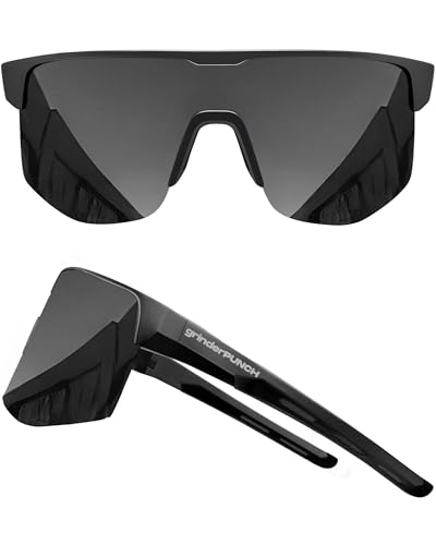 grinderPUNCH UV 400 Sport-Fahrradbrille, Fahrradbrille, Laufen, Wandern, Golf, Angeln, Fahren (schwarz), Schwarz von grinderPUNCH
