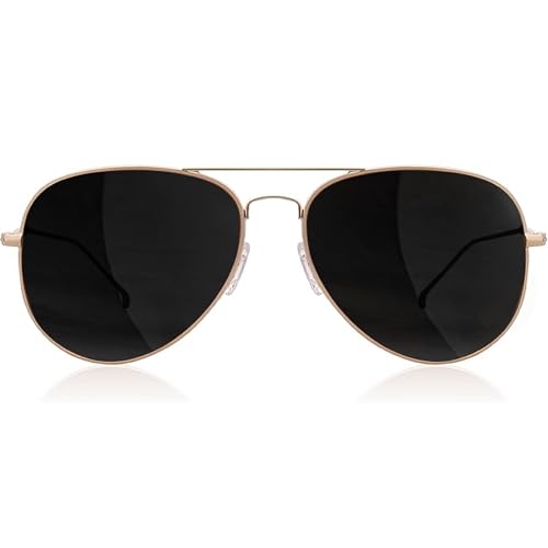 grinderPUNCH Unisex Sonnenbrille | Modischer & leichter Rahmen, passend für alle Gesichtsformen | 100% UV-Schutz (Metallrahmen in Roségold/Schwarze Gläser) von grinderPUNCH