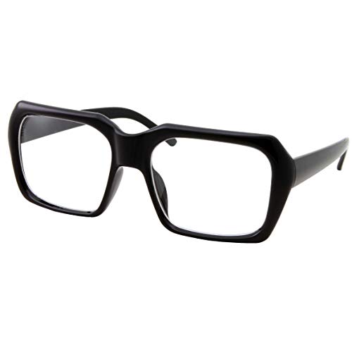 grinderPUNCH XL übergroße schwarze Nerd-Klarbrille – Herren und Damen – quadratisches Kostüm (schwarz) von grinderPUNCH