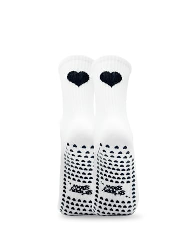 grippyglow Pilates, Yoga, Barre Anti-Rutsch Socken für Damen aus Baumwolle mit Grip in Herzform (2er Pack) - Schwarz Weiß - Gr. 36-41 - Big Heart von grippyglow