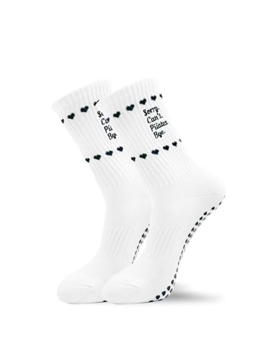 grippyglow Pilates, Yoga, Barre Anti-Rutsch Socken für Damen aus Baumwolle mit Grip in Herzform (2er Pack) - Schwarz Weiß - Gr. 36-41 - Sorry.Cant.Pilates.Bye von grippyglow