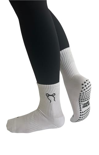 grippyglow Pilates, Yoga, Barre Anti-Rutsch Socken für Damen aus Baumwolle mit Grip in Herzform (2er Pack) - Schwarz Weiß - Gr. 36-41 mit Schleife von grippyglow