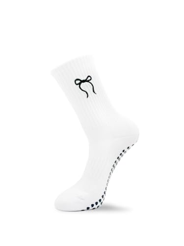 grippyglow Pilates, Yoga, Barre Anti-Rutsch Socken für Damen aus Baumwolle mit Grip in Herzform - Schwarz Weiß - Gr. 36-41 - Bow grippyglow Pilates, Yoga, Barre Anti-Rutsch Socken für Damen aus Baumwolle mit Grip in Herzform - Schwarz Weiß - Gr. 36-41 - Bow von grippyglow