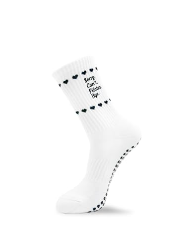 grippyglow Pilates, Yoga, Barre Anti-Rutsch Socken für Damen aus Baumwolle mit Grip in Herzform - Schwarz Weiß - Gr. 36-41 - Sorry.Cant.Pilates.Bye grippyglow Pilates, Yoga, Barre Anti-Rutsch Socken für Damen aus Baumwolle mit Grip in Herzform - Schwarz Weiß - Gr. 36-41 - Sorry.Cant.Pilates.Bye von grippyglow