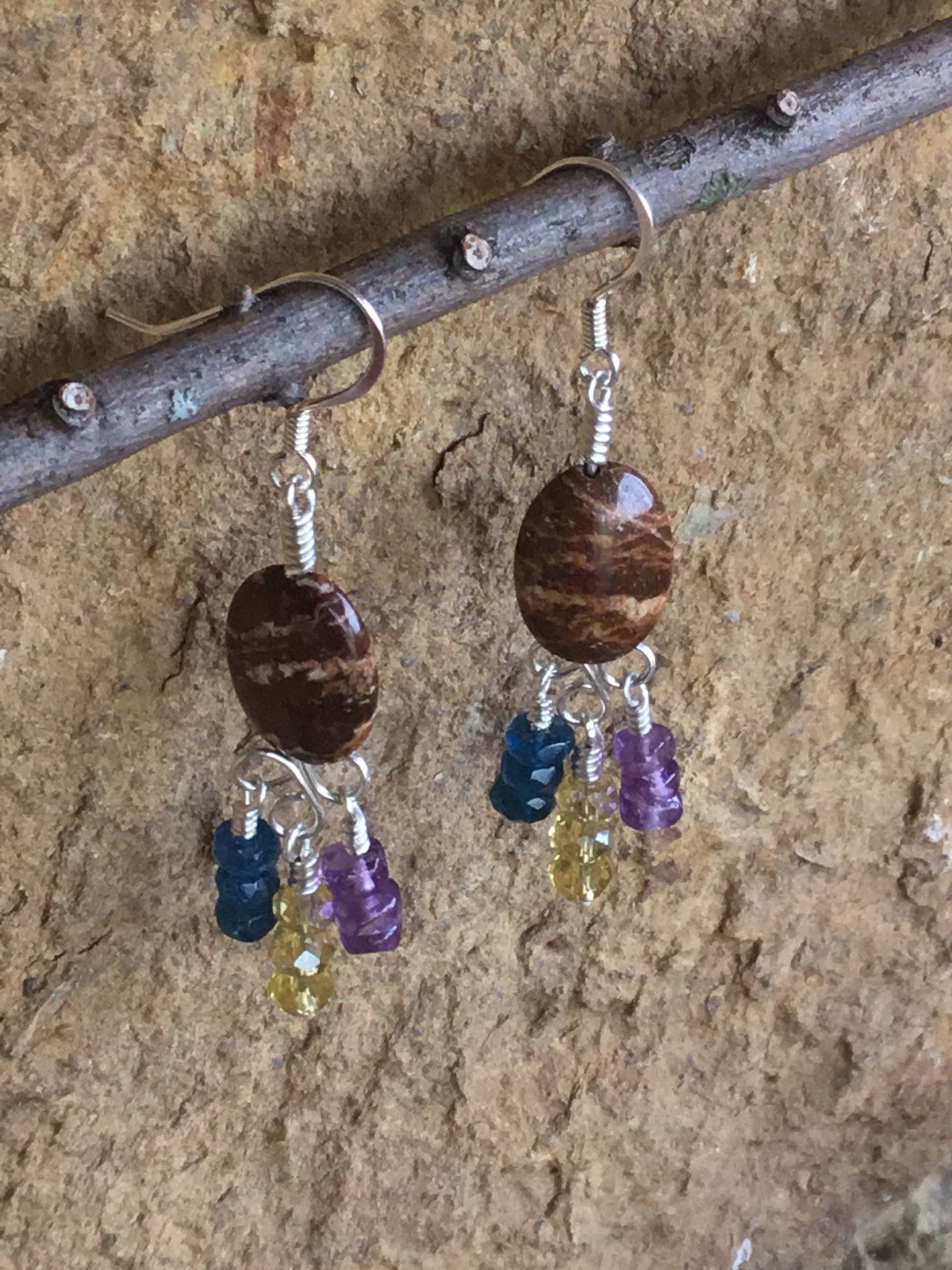 Serpentine Ovale Edelsteinen Mit Apatit, Amethyst, Zirkon Und Sterling Silber Baumeln Serpentine Ovale Edelsteinen Mit Apatit, Amethyst, Zirkon Und Sterling Silber Baumeln von gritARTJewelry
