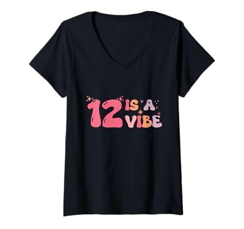 Damen 12 is A Vibe Kids - 12. Geburtstag Zwölf Groovy Boho Hippie T-Shirt mit V-Ausschnitt Damen 12 is A Vibe Kids - 12. Geburtstag Zwölf Groovy Boho Hippie T-Shirt mit V-Ausschnitt von groovy birthday shirt