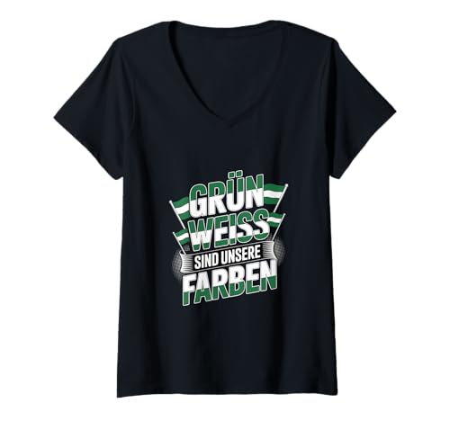 Damen Grün Weiß sind unsere Farben Fußball Spruch T-Shirt mit V-Ausschnitt Damen Grün Weiß sind unsere Farben Fußball Spruch T-Shirt mit V-Ausschnitt von grün weiss unsere farben spruch
