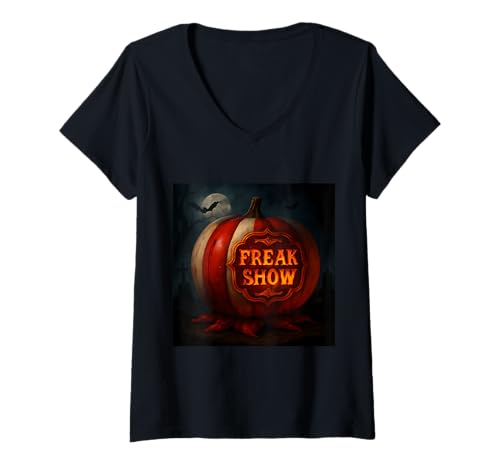 Damen Halloween Kürbis Party Kostüm T-Shirt mit V-Ausschnitt Damen Halloween Kürbis Party Kostüm T-Shirt mit V-Ausschnitt von gruselig Geist Grusel Geister Geschenkidee