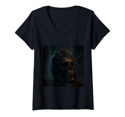 Damen Halloween Kürbis Schädel Kostüm T-Shirt mit V-Ausschnitt Damen Halloween Kürbis Schädel Kostüm T-Shirt mit V-Ausschnitt von gruselig Geist Grusel Geister Geschenkidee