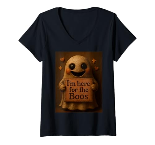 Damen Halloween Party Kostüm Spruch T-Shirt mit V-Ausschnitt Damen Halloween Party Kostüm Spruch T-Shirt mit V-Ausschnitt von gruselig Geist Grusel Geister Geschenkidee
